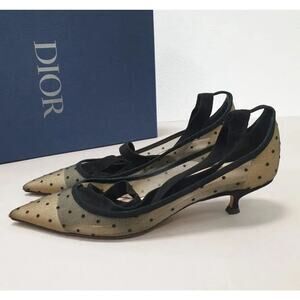 Christian Dior Black Mesh Suede D Polka Dot Pumps sz.38